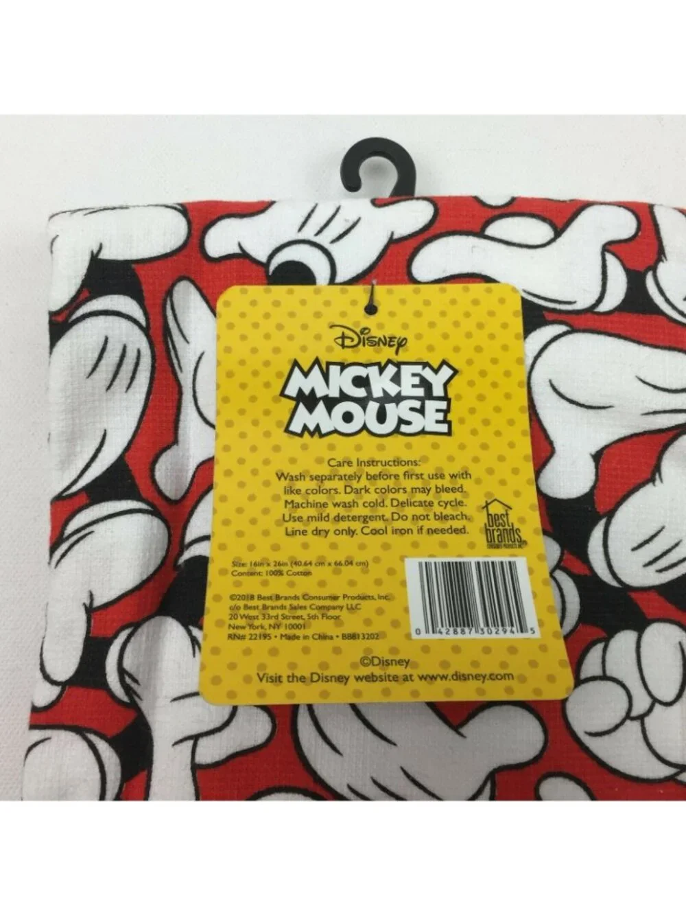 Disney Mickey Mouse Set 2 Kitchen Dish Tea Towel Red White Hands Gloves